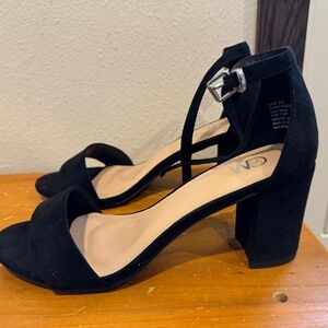 C & W Black Suede Chunky Heel Sandals, 8W